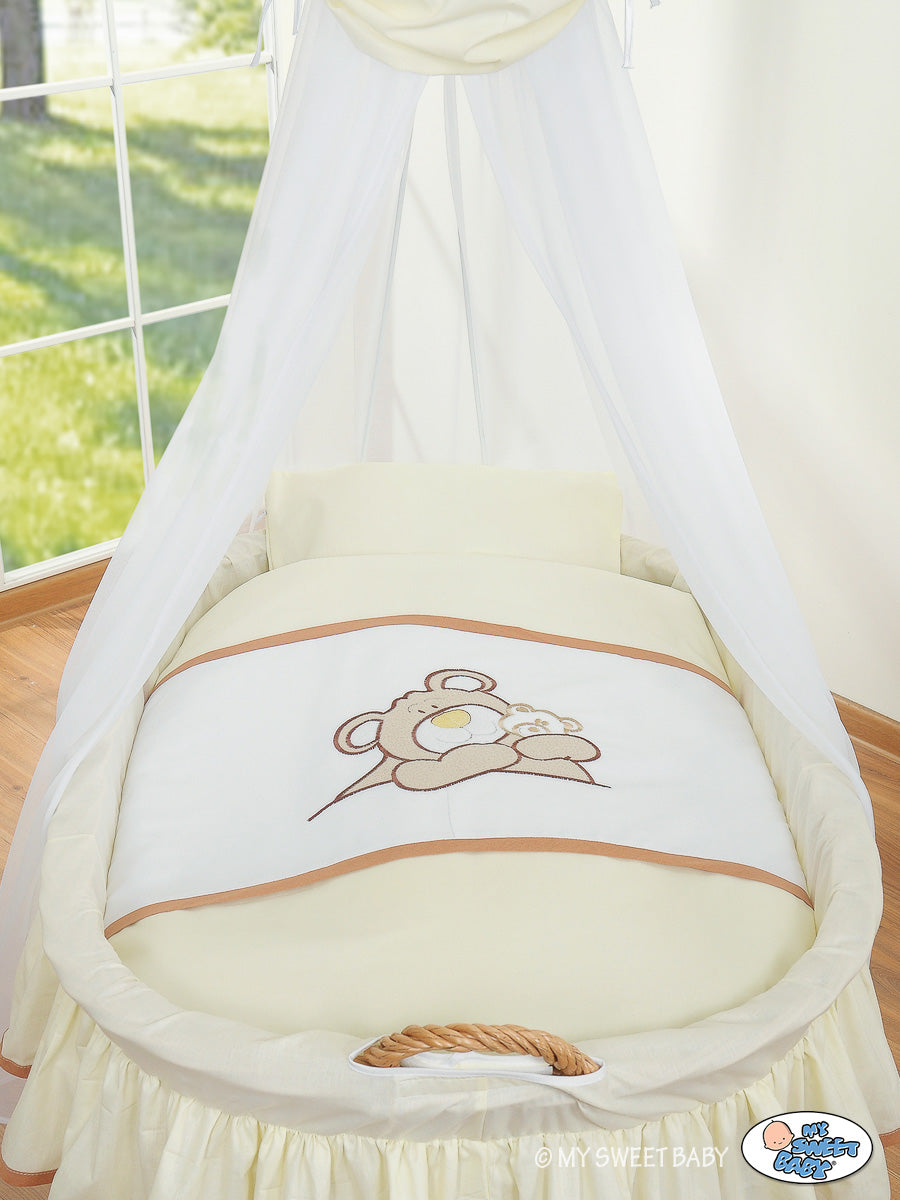 Wicker wiegje, babymand, groot formaat met complete beddengoedset - handgemaakt en makkelijk te