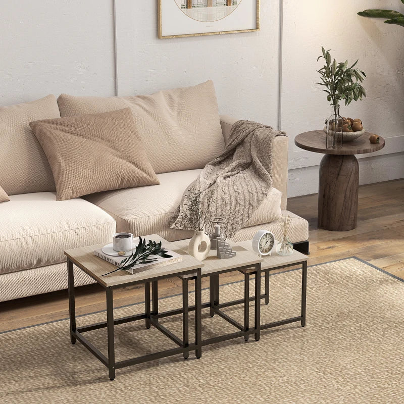 Set med 3 sidobord - Nästbord | Färg: Naturligt trä | Mått: 45x45x44 cm