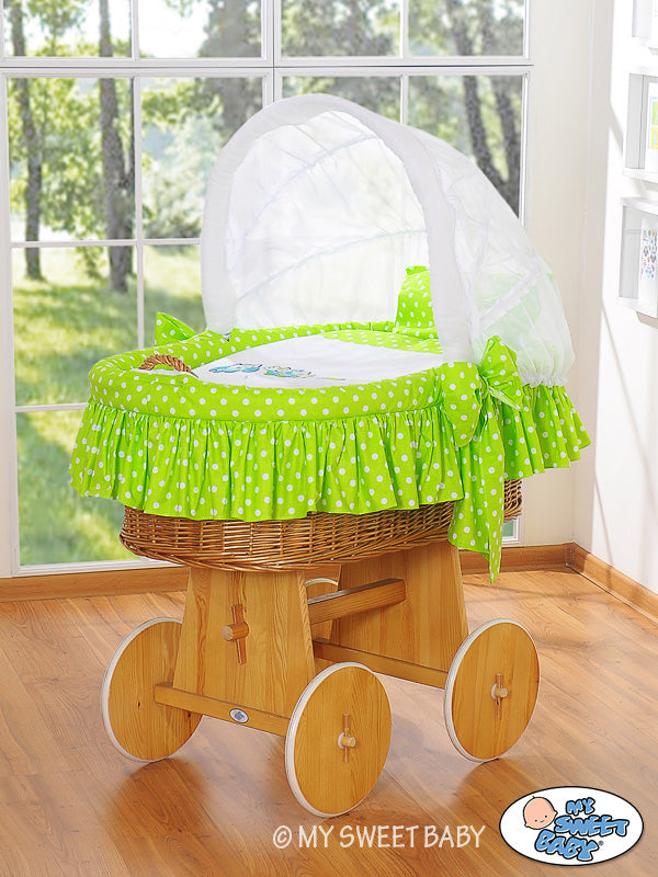 Wicker wieg met kap - rieten babymand - extra groot comfort en anti-allergisch matras