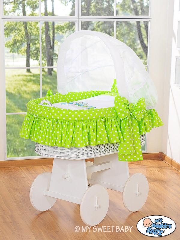 Wicker wiegje – rieten babybed – groot formaat en anti-allergisch matras – uilen groen