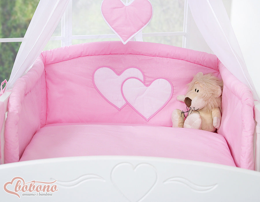 Universele babybumper Hanging Hearts - bedombumper - extra stevig en veilig, roze