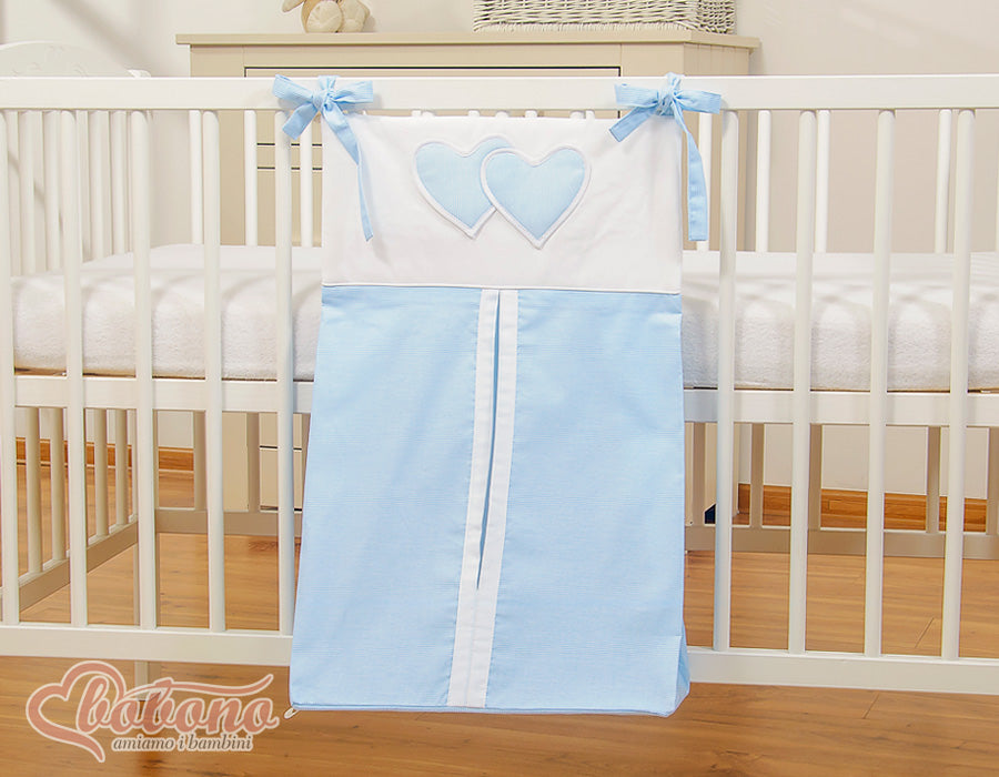 Blöjväska - förvaringsväska - enkel att hänga på byrå - bomull - Hängande hjärtan blå randig