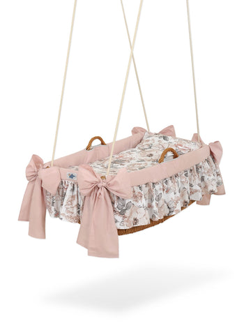 Hängande spjälsäng, babykorg, madrass med avtagbart överdrag – 100 % bomull, sepiaroser