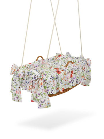 Hängande vagga av rotting - babykorg - handvävd och bekväm med bomullsöverdrag