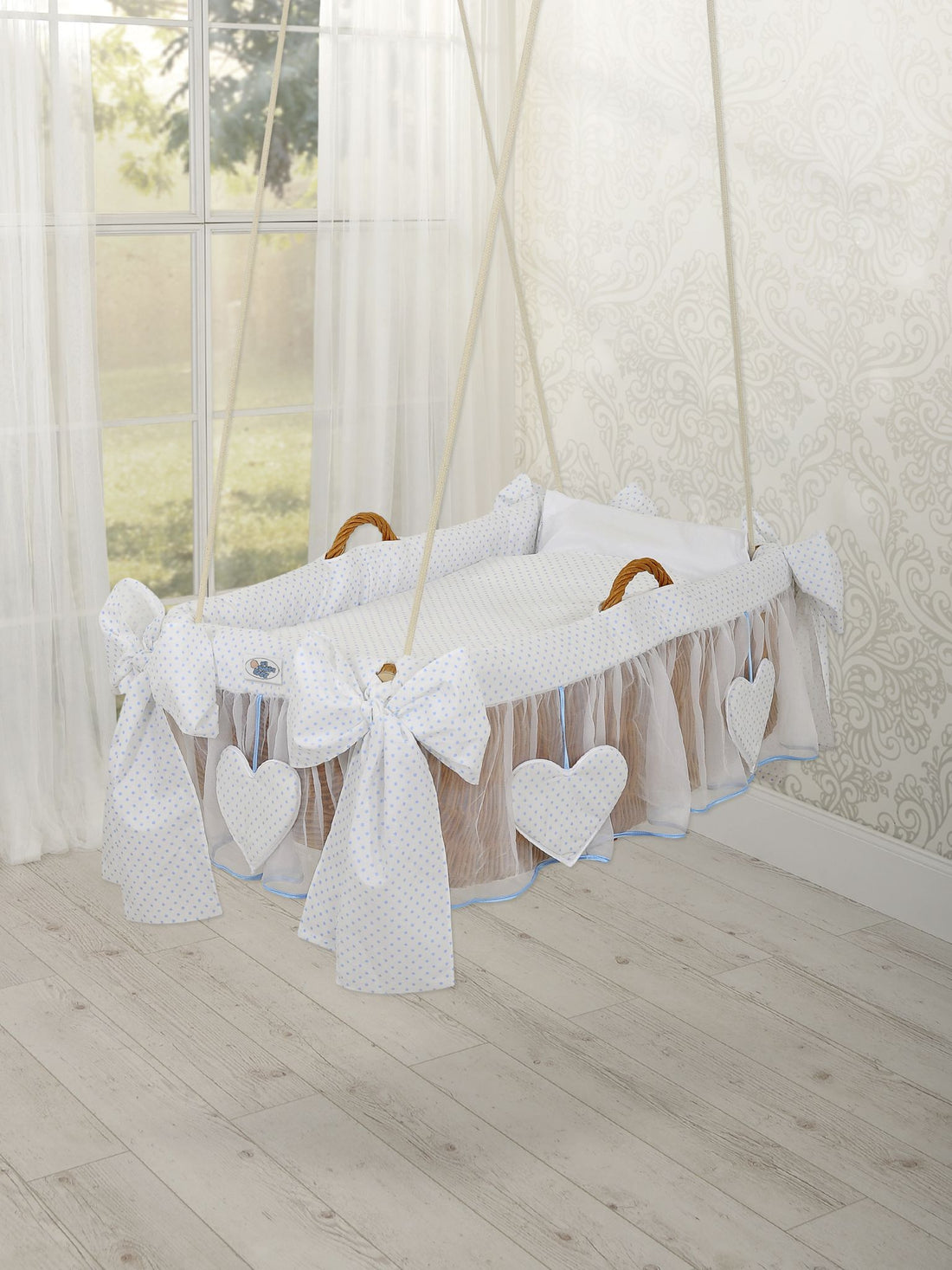 Hängande vaggkorg - vaggkorg - 100% bomullsöverdrag, inkl. madrass och hängset, handvävd