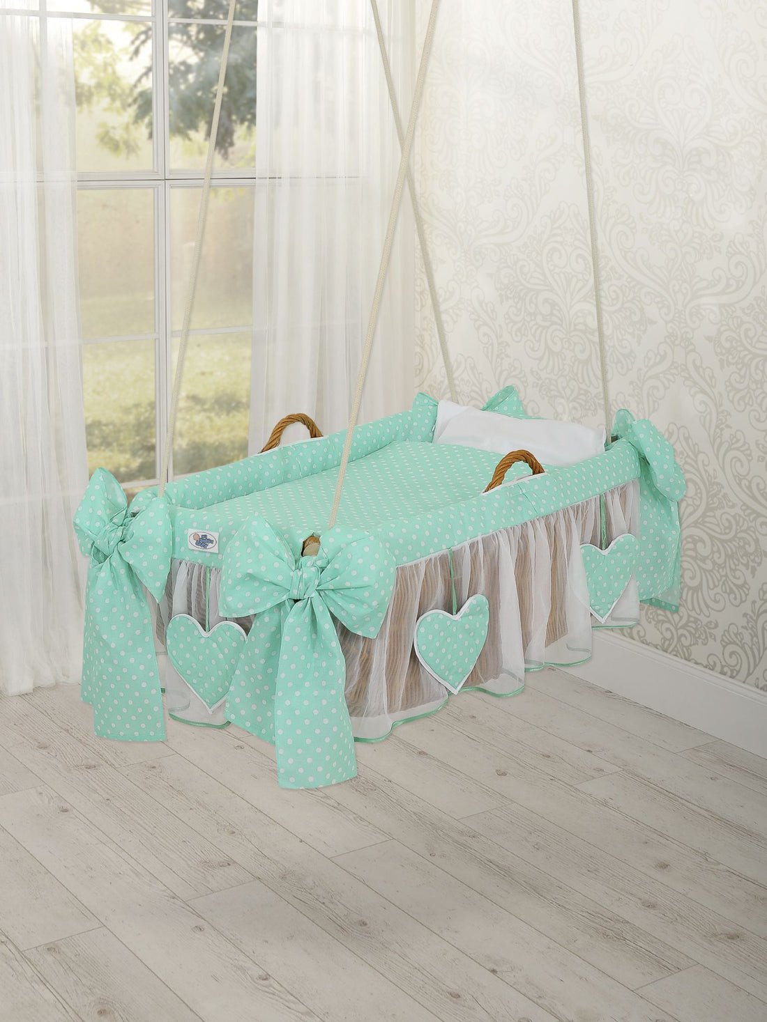 Hängande vagga - spjälsäng - handvävd mintgrön, bekväm och snygg för din bebis