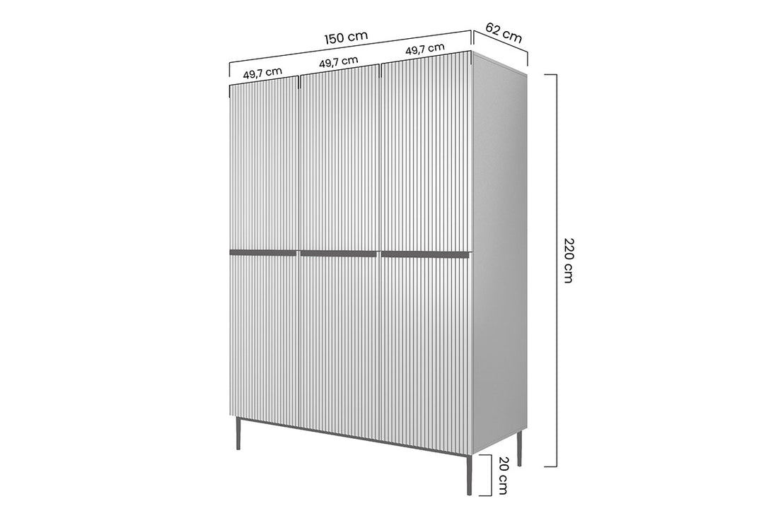 Nicole kledingkast 150 cm met 3 deuren, 2 lades en planken | Kleur: Matzwart | Maat: 150x220x62 cm