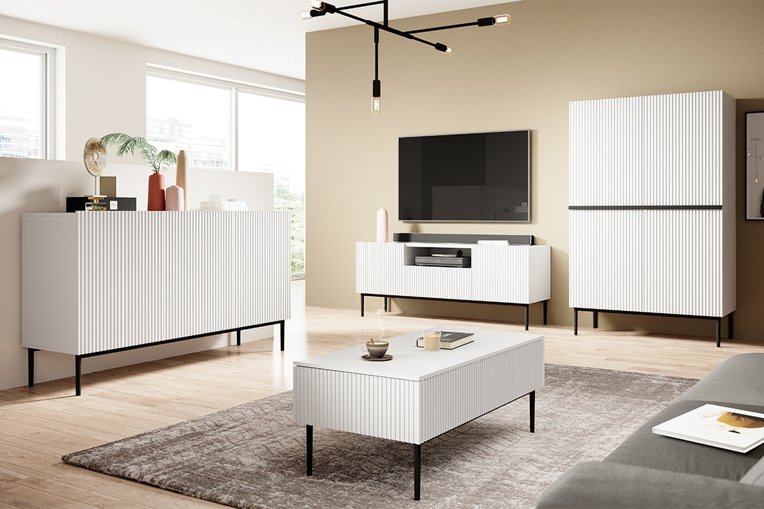 Nicole Hoge Ladekast met 2 lades en 3 planken | Mat wit | 100x160x45 cm