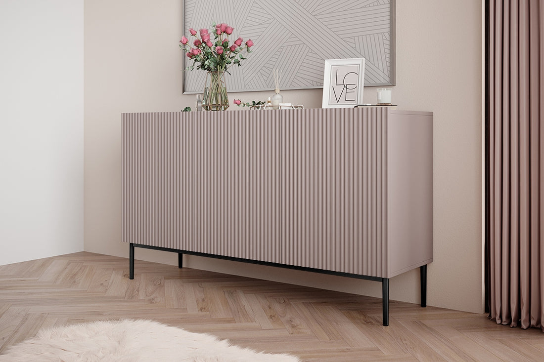 Nicole ladekast 150 cm - Antiek roze MDF met zwarte poten | Kleur: Antiek roze | Maat: 150x85x45 cm