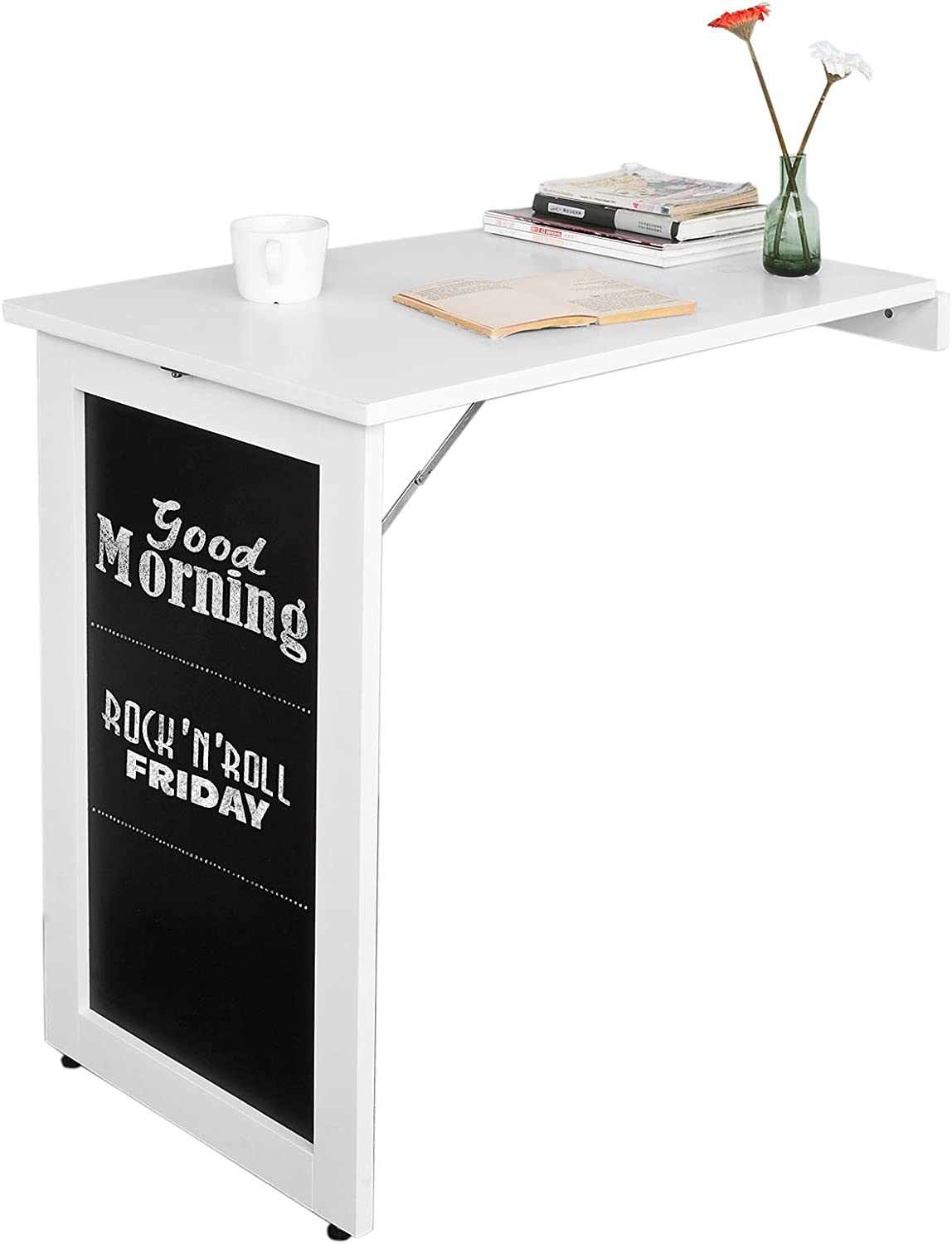 Opklapbare wand-gemonteerde neerklapbare tafel - keuken- en eettafel Bureau met schoolbord - wit