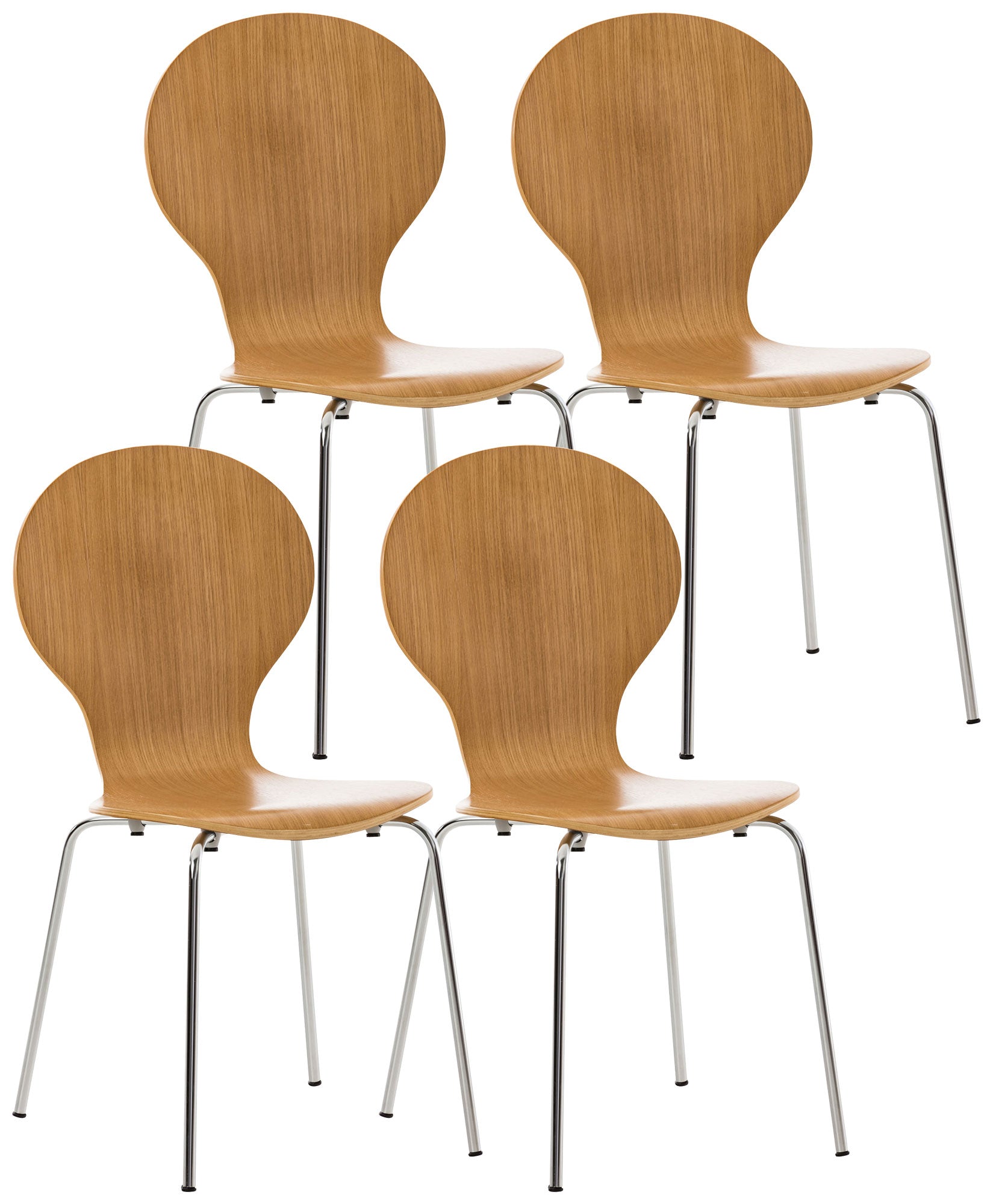 4x Ergonomische Stapelstoel - Bezoekersstoel - Ruimtebesparend Design Kleur eik