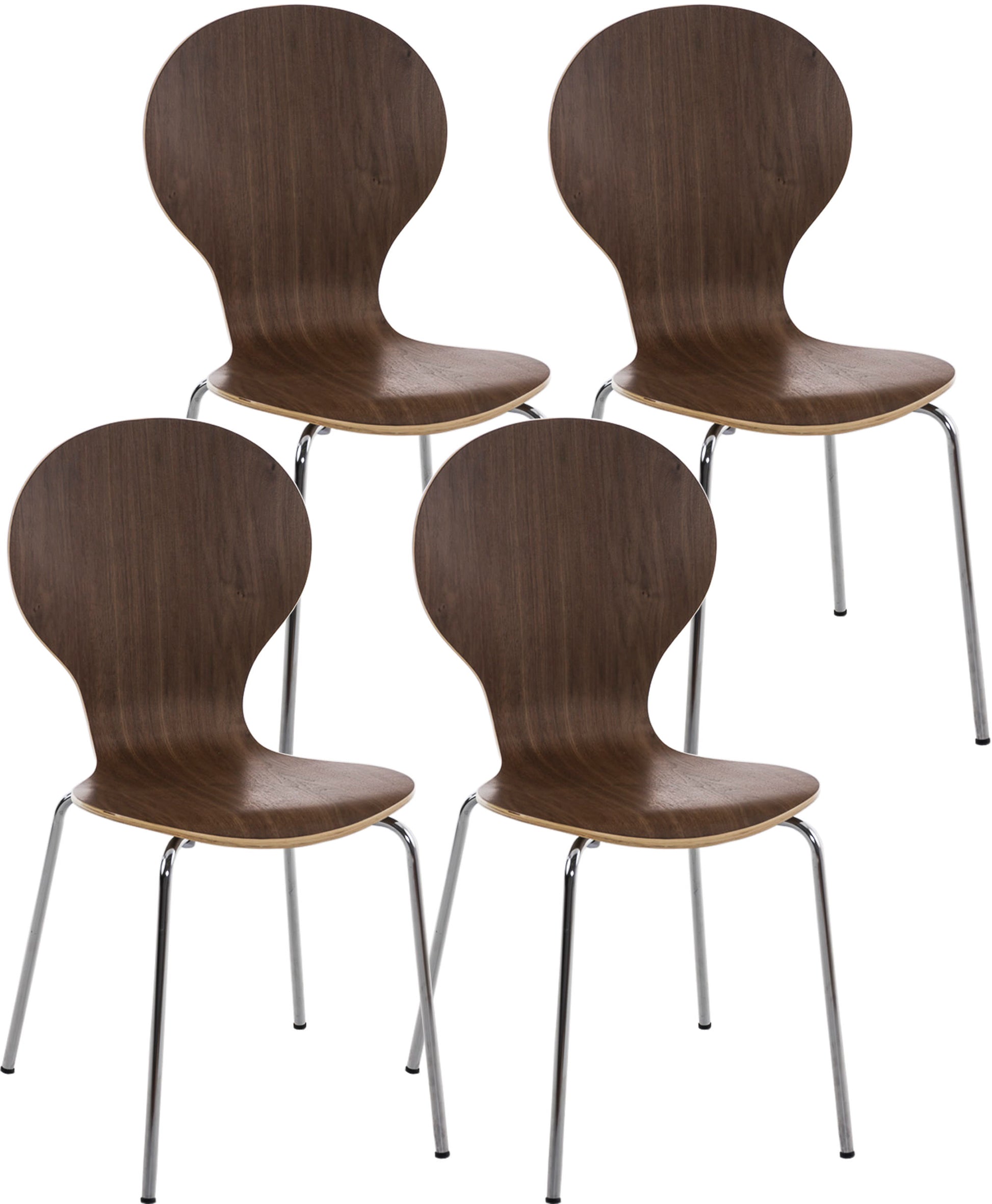 4x Ergonomische Stapelstoel - Bezoekersstoel - Ruimtebesparend Design Kleur walnoot