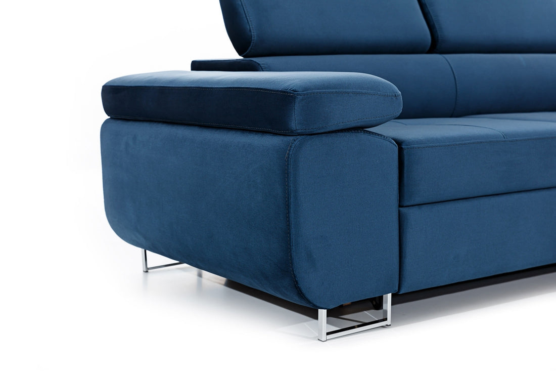 Annabelle L hoekbank met slaapfunctie en opbergruimte - Hydrofoob marineblauw fluweel