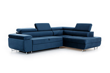 Annabelle L hoekbank met slaapfunctie en opbergruimte - Hydrofoob marineblauw fluweel