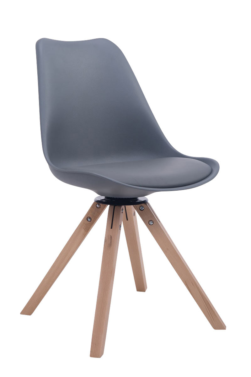 Bezoekerstoel - Gaststoel - Modern Design, Exclusieve Uitstraling, Kunststof/Kunstleer/Hout Kleur grijs Onderstel Kleur natuur