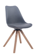 Bezoekerstoel - Gaststoel - Modern Design, Exclusieve Uitstraling, Kunststof/Kunstleer/Hout Kleur grijs Onderstel Kleur natuur