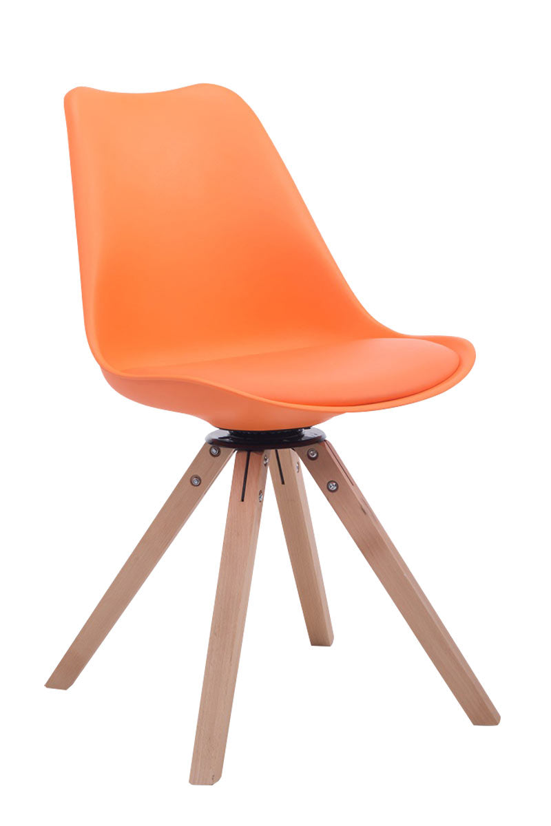 Bezoekerstoel - Gaststoel - Modern Design, Exclusieve Uitstraling, Kunststof/Kunstleer/Hout Kleur oranje Onderstel Kleur natuur