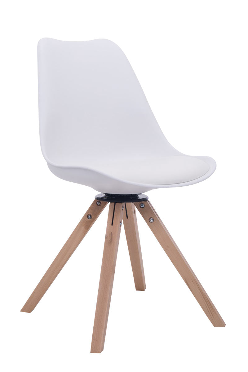 Bezoekerstoel - Gaststoel - Modern Design, Exclusieve Uitstraling, Kunststof/Kunstleer/Hout Kleur wit Onderstel Kleur natuur