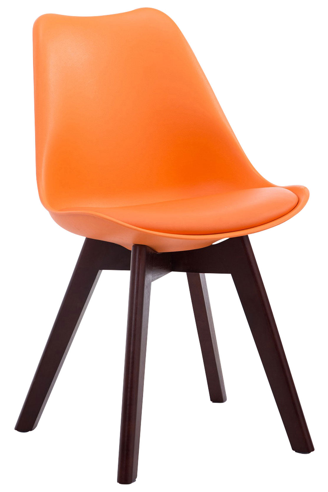 Moderne Eetkamerstoel - Dining Chair - Comfortabele Zithouding Kleur oranje Onderstel Kleur walnoot
