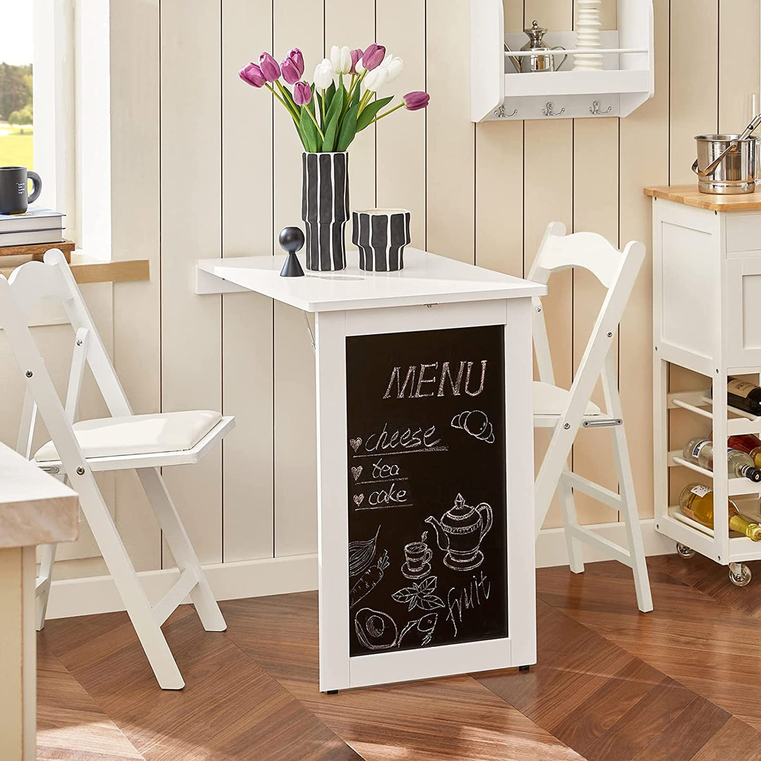 Opklapbare wand-gemonteerde neerklapbare tafel - keuken- en eettafel Bureau met schoolbord - wit