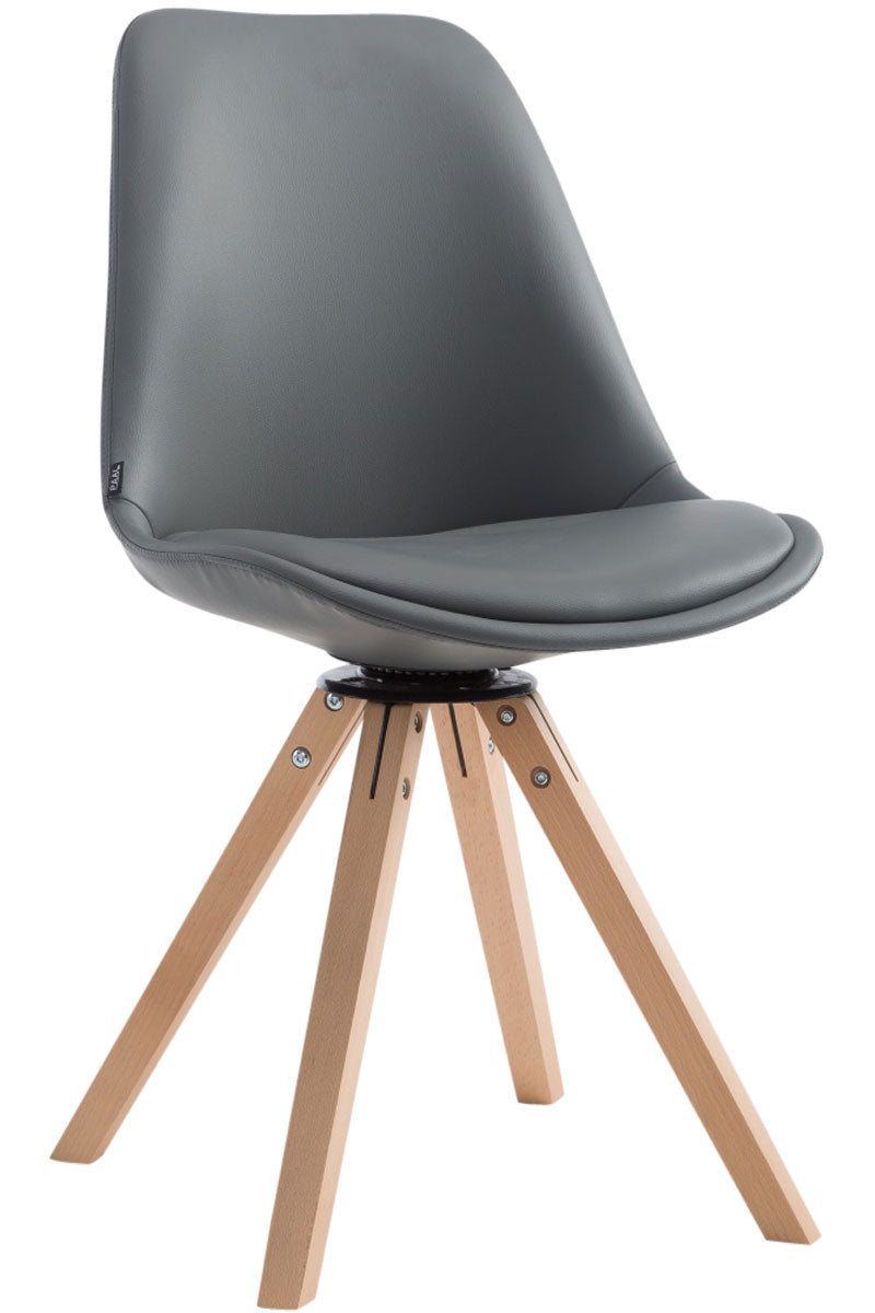 Draaibare Bezoekersstoel - Vergaderstoel - Exclusieve Look, Kunstleer & Hout Onderstel Kleur natuur Kleur grijs