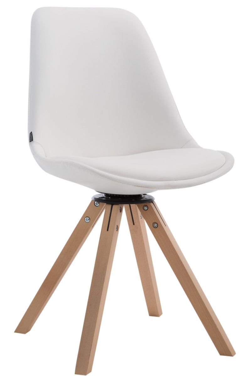 Draaibare Bezoekersstoel - Vergaderstoel - Exclusieve Look, Kunstleer & Hout Onderstel Kleur natuur Kleur wit