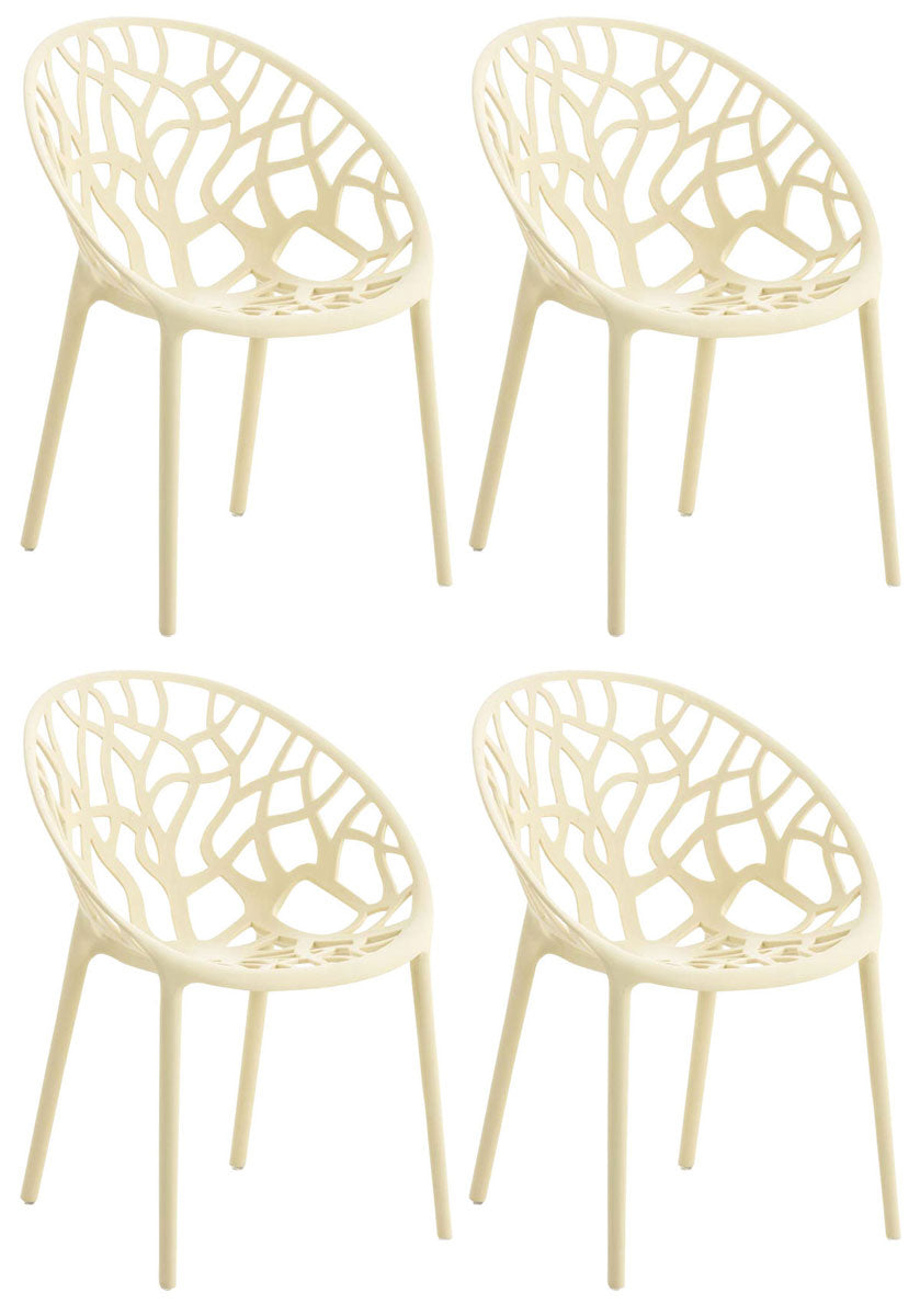 4-delige Set Stapelbare Tuinstoelen - Bistrostoelen - Weerbestendig en Ruimtebesparend Design Kleur crème