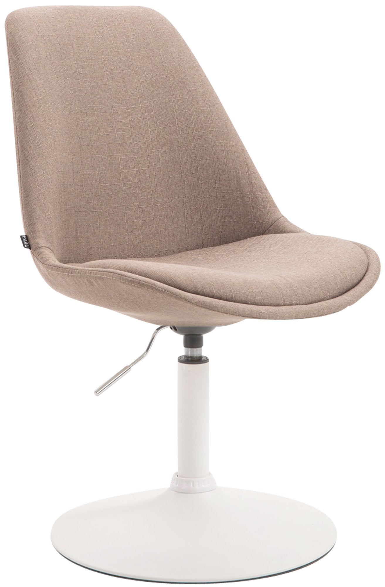 Eetkamerstoel Stoffen Bekleding - Loungestoel - 360° Draaibaar met Verstelbare Zithoogte Kleur taupe Onderstel Kleur wit
