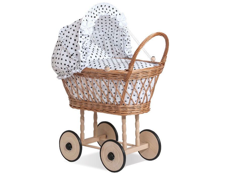 Wicker poppenwagen - rieten poppenbuggy - hoog chassis voor comfortabel duwen