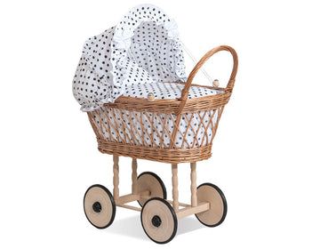 Wicker poppenwagen - rieten poppenbuggy - hoog chassis voor comfortabel duwen
