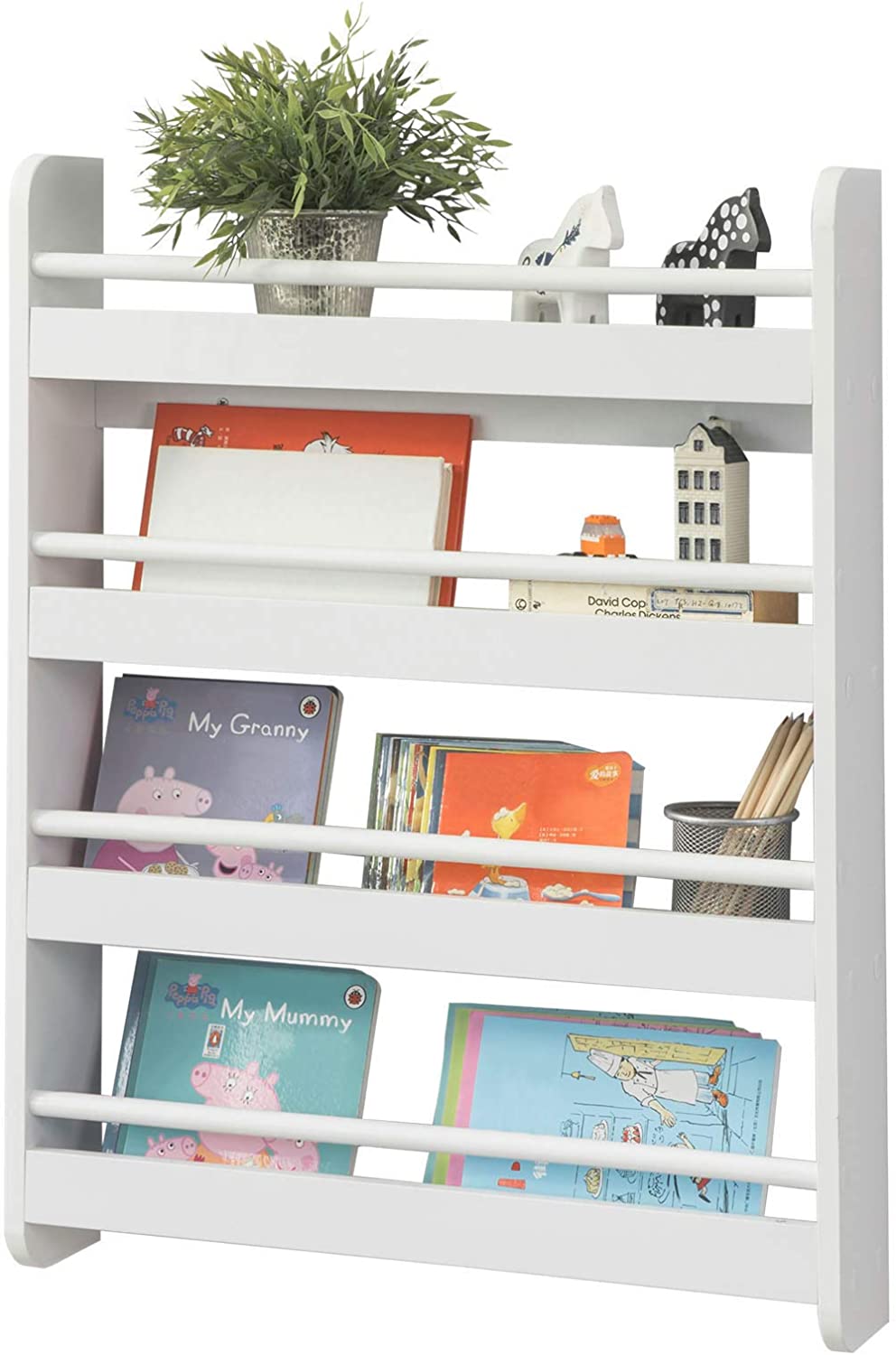 Wandgemonteerde 4-lagen Kinderen Kinderboekenkast Boekenplank - Opbergrek - 60x12x80cm
