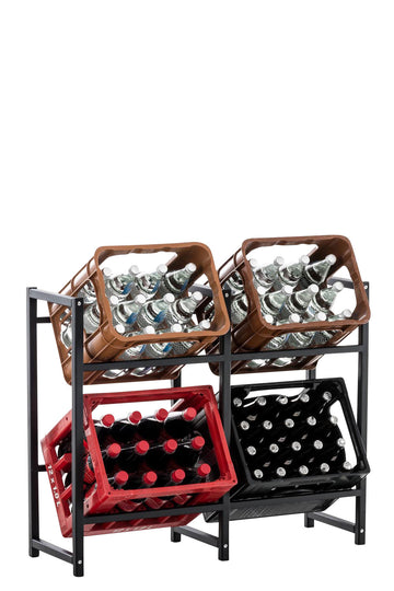 Krattenrek Lennert - Metalen rek voor 2 tot 6 kratten | Kleur: zwart | Afmetingen: 91x31x75 cm