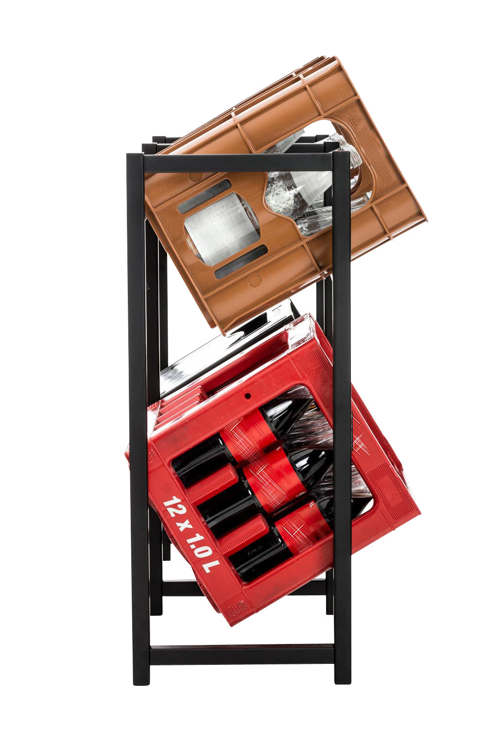 Krattenrek Lennert - Metalen rek voor 2 tot 6 kratten | Kleur: zwart | Afmetingen: 91x31x75 cm