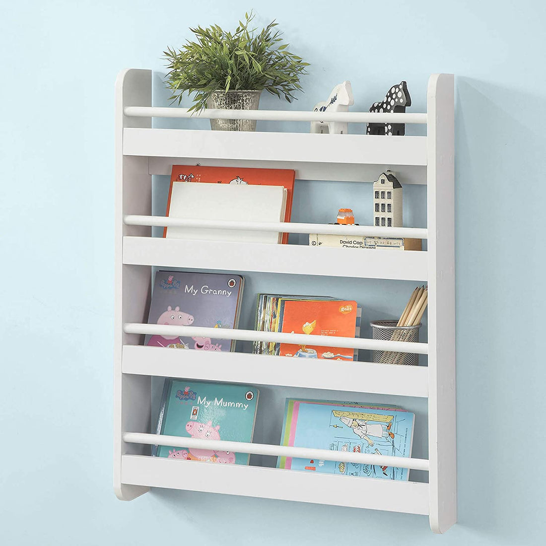 Wandgemonteerde 4-lagen Kinderen Kinderboekenkast Boekenplank - Opbergrek - 60x12x80cm
