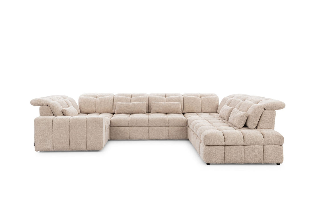 Magnelio U elektrische hoekbank met slaapfunctie en bedbox | Kleur: Beige Boucle