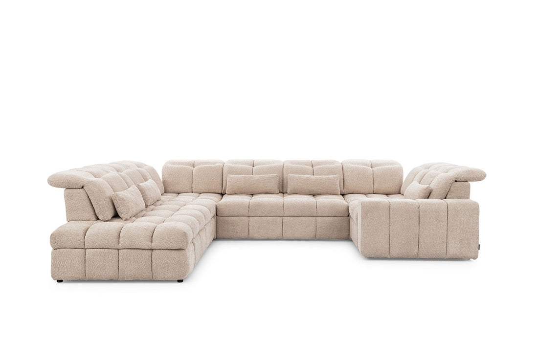 Magnelio U elektrische hoekbank met slaapfunctie | Beige bouclé | Linkerkant | 350x87x280 cm