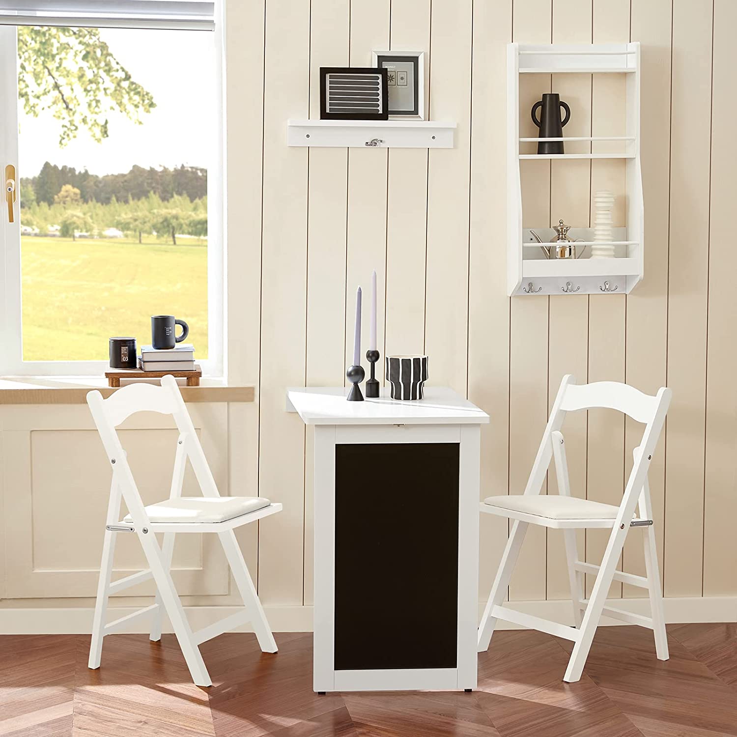 Opklapbare wand-gemonteerde neerklapbare tafel - keuken- en eettafel Bureau met schoolbord - wit