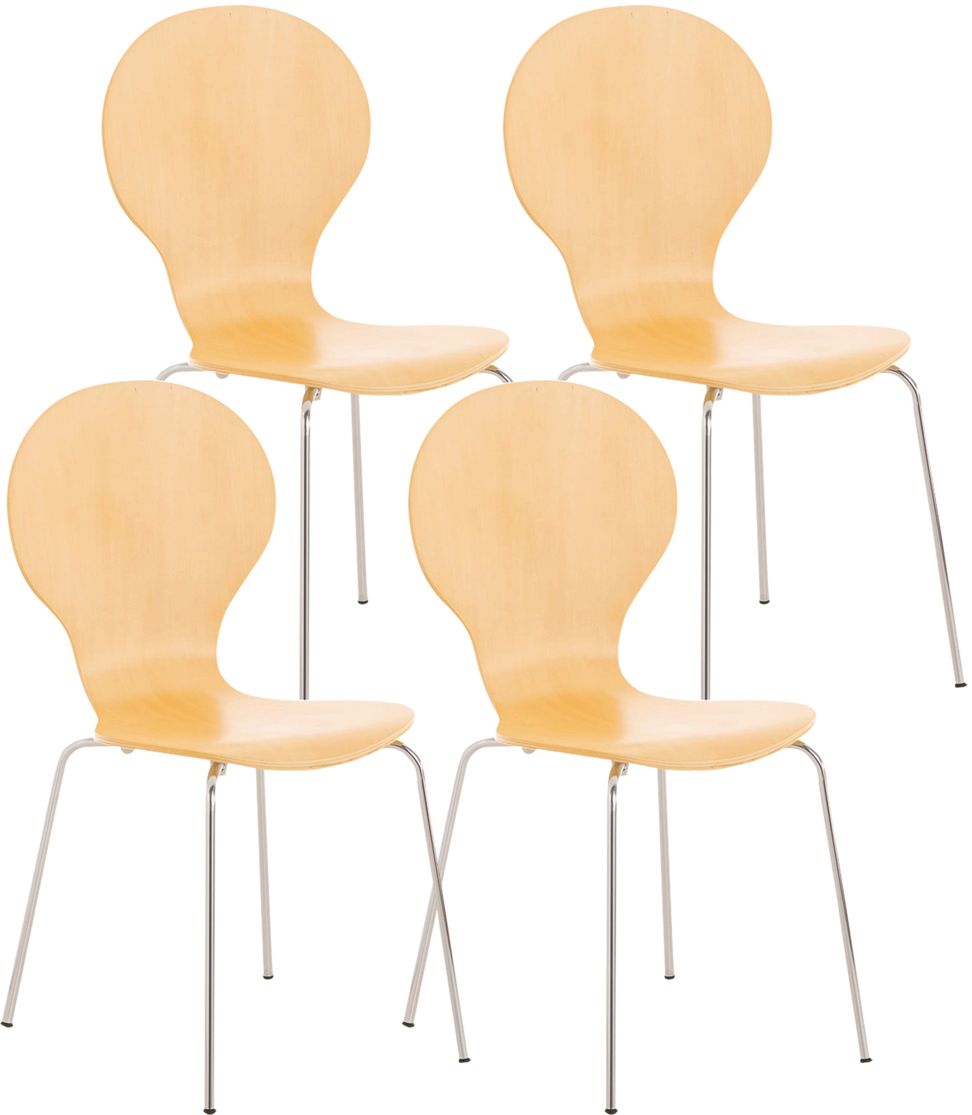 4x Ergonomische Stapelstoel - Bezoekersstoel - Ruimtebesparend Design Kleur natuur