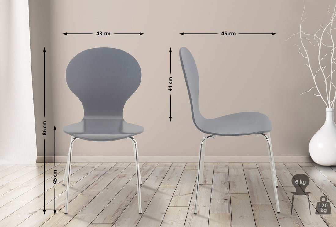 Set van 4 Stapelstoelen - Bezoekersstoelen - Ergonomisch en Ruimtebesparend Design Kleur grijs