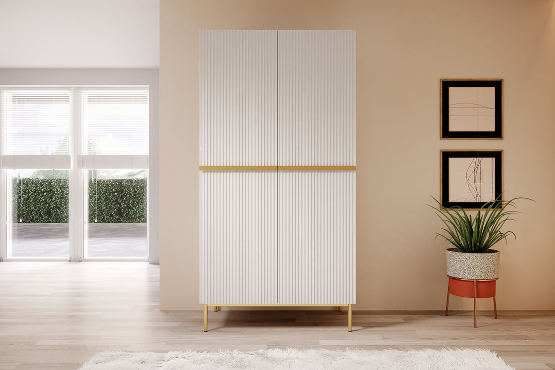 Nicole kledingkast 100 cm met lades en planken – Stilleuren | Kleur: Mat wit, Gouden poten