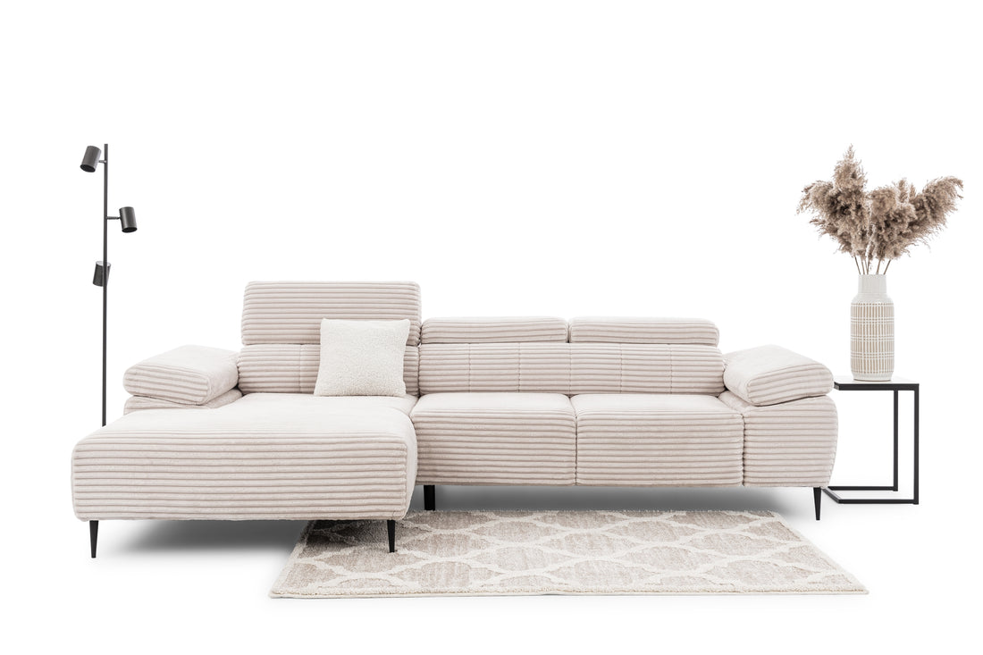 Taloria Mini hoekbank links met elektrisch uitschuifbare zitting | Beige Tilia 01 | 293x79x176 cm