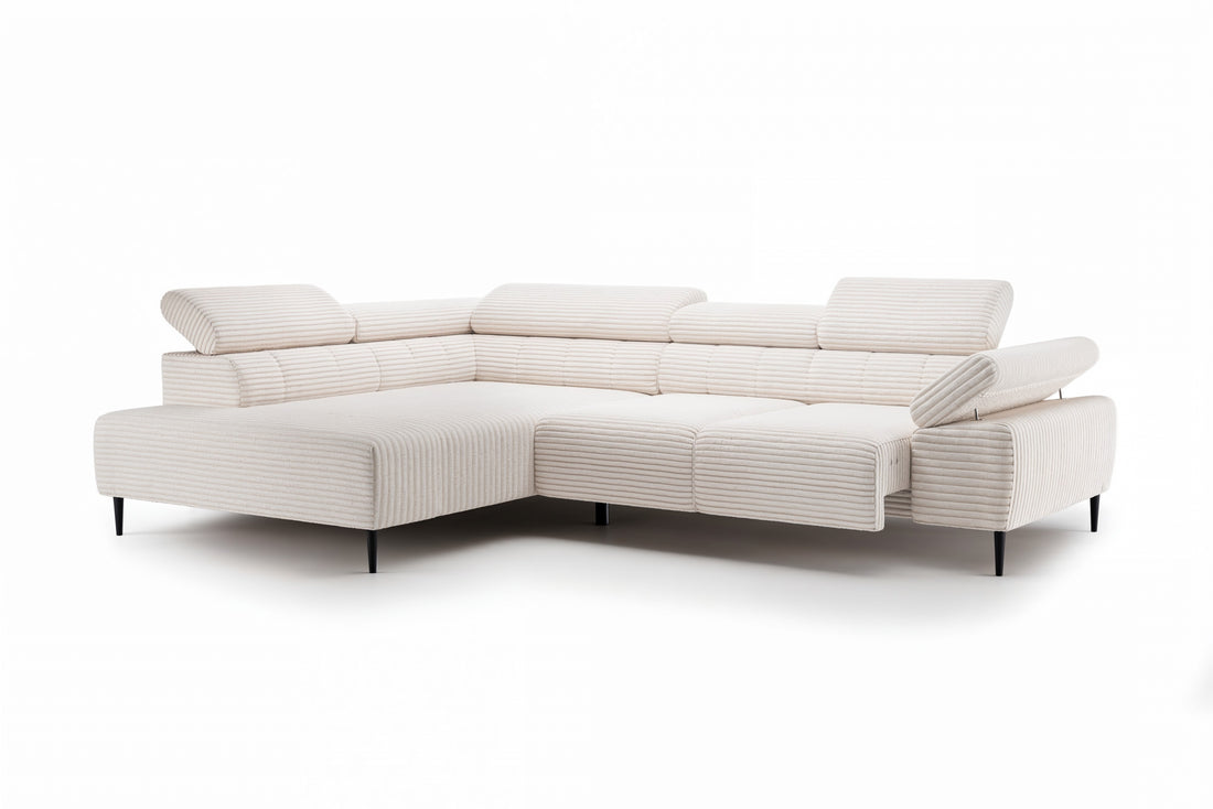 Taloria L Hoekbank Links met Elektrisch Uitschuifbare Zitting | Beige Pluche | Zwarte Poten