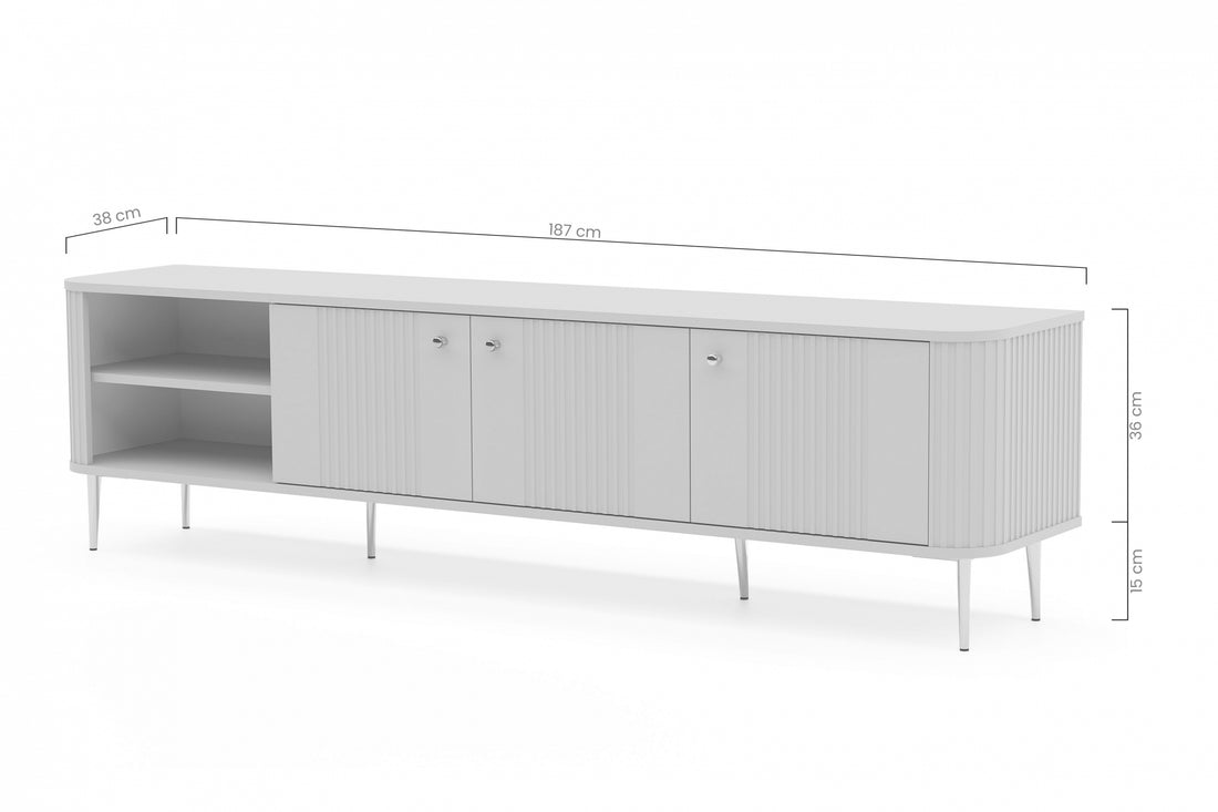 Vesper 3D TV-meubel 187 cm – Modern design met kasjmier, walnoot en zwarte poten