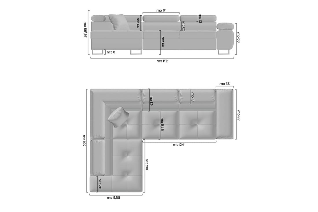 Annabelle L Hoekbank Links met Slaapfunctie - Hydrofoob Fluweel | Kleur: Grafiet | Maat: 270x98x200
