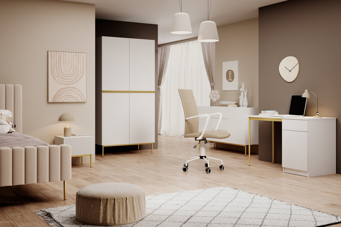 Nicole Bureau 120 cm met Lade - Mat Wit en Gouden Poten | Kleur: Mat Wit/Goud | Maat: 120x75x55 cm