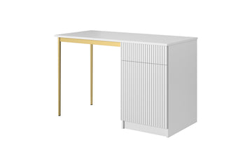 Nicole Bureau 120 cm met Lade - Mat Wit en Gouden Poten | Kleur: Mat Wit/Goud | Maat: 120x75x55 cm