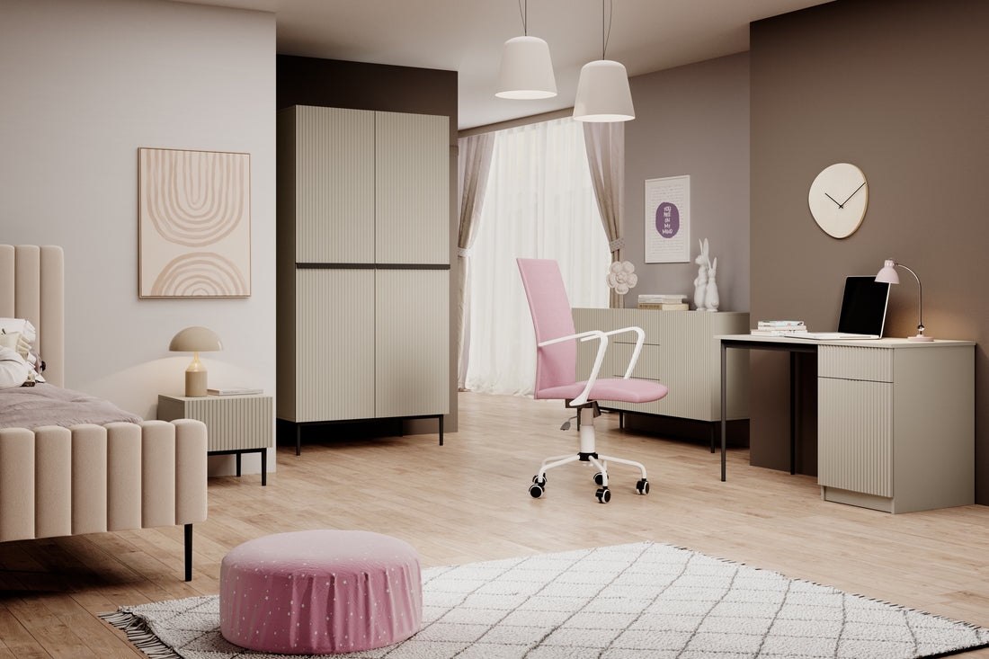 Nicole Bureau 120 cm met Lade - Modern Kasjmier Blad | Kleur: Kasjmier / Zwart | Maat: 120x75x55 cm