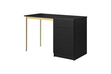 Nicole bureau 120 cm met lade - modern mat zwart bureau | Kleur: Mat zwart/goud | Maat: 120x75x55 cm