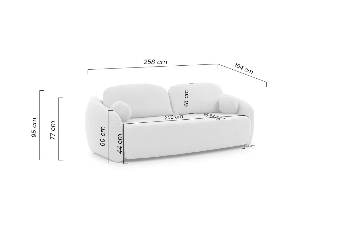 Latina bank met slaapfunctie en opbergruimte - Beige chenille Miu 2040 | 258x95x104 cm
