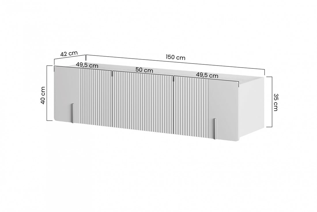 Hangend TV-meubel Malmi 150 cm - Modern design, geribbeld MDF | Kleur: Mat zwart/zwart